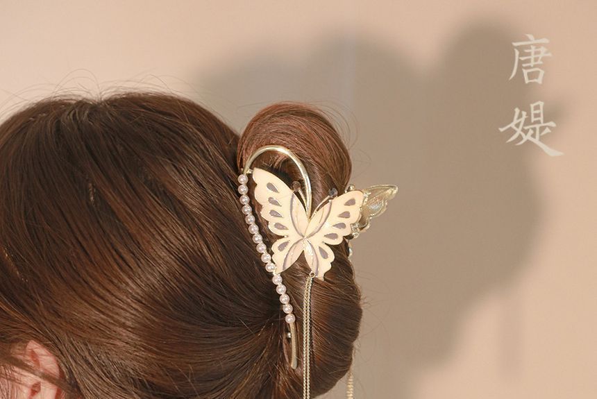 Faux Pearl Butterfly Fringed Hair Claw SpreePicky