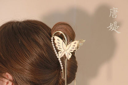 Faux Pearl Butterfly Fringed Hair Claw SpreePicky