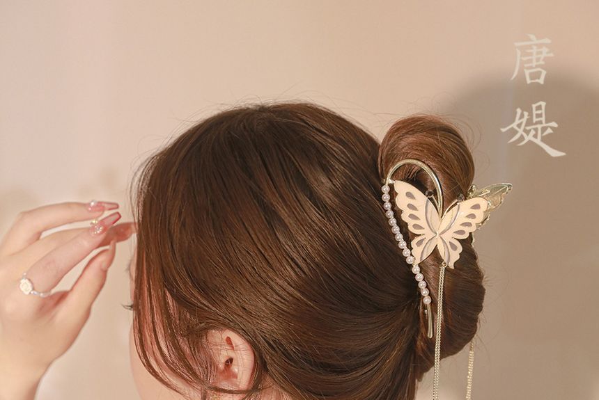 Faux Pearl Butterfly Fringed Hair Claw SpreePicky