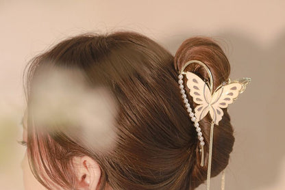 Faux Pearl Butterfly Fringed Hair Claw SpreePicky