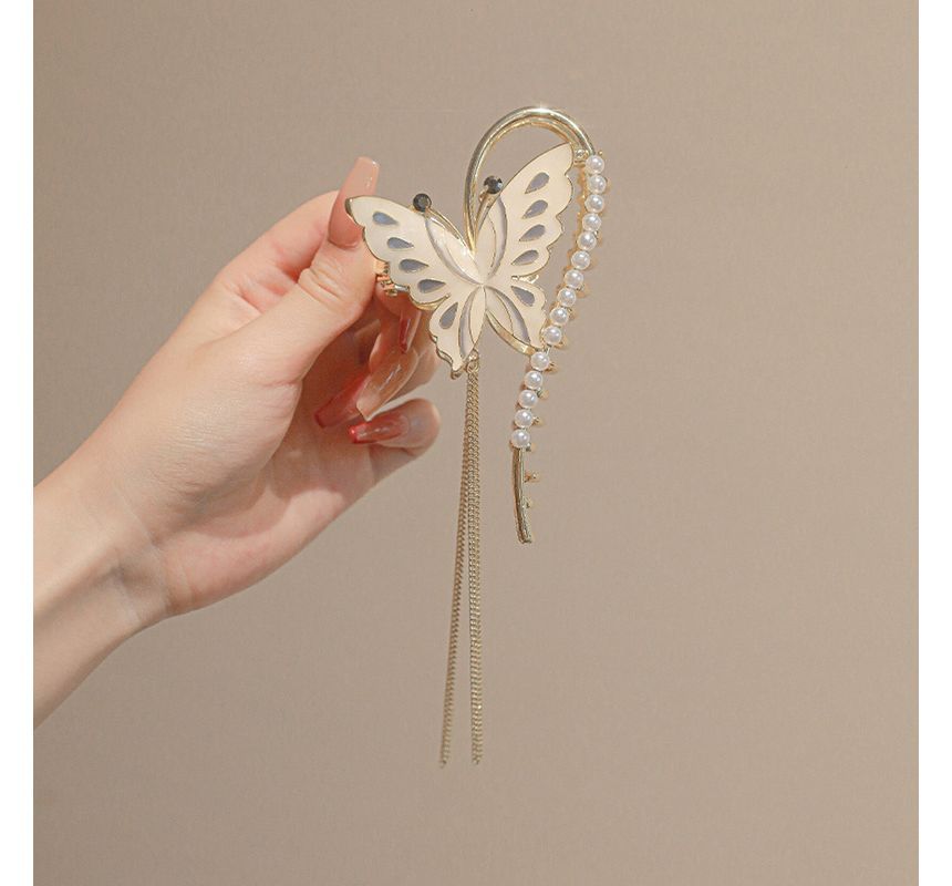 Faux Pearl Butterfly Fringed Hair Claw SpreePicky