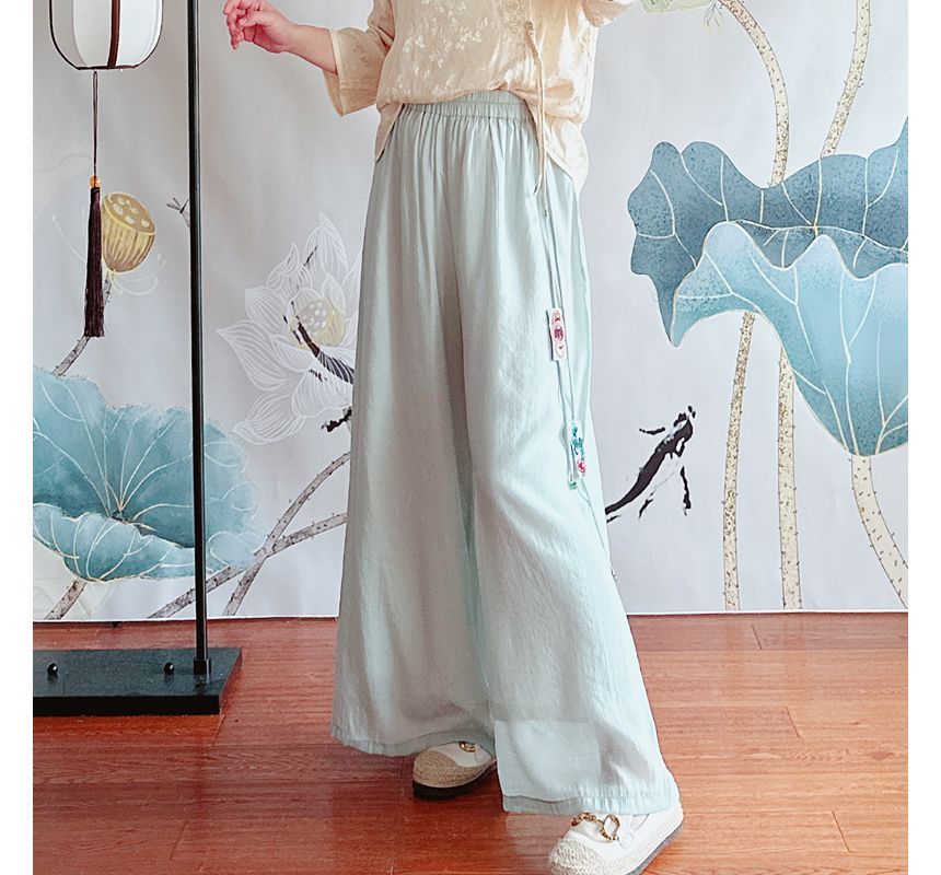 High Rise Floral Embroidered Wide Leg Pants SpreePicky