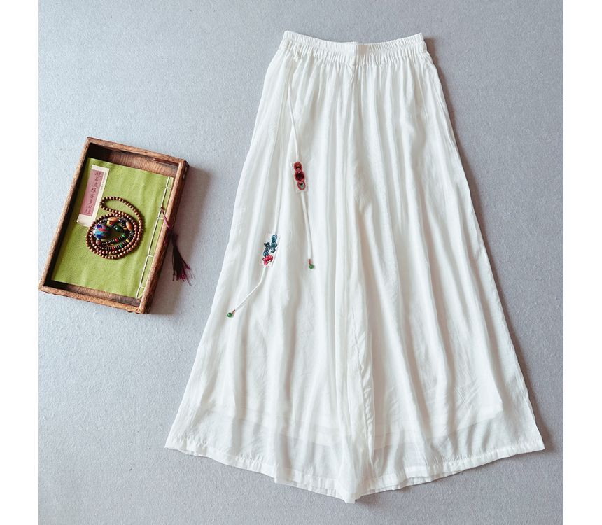 High Rise Floral Embroidered Wide Leg Pants SpreePicky