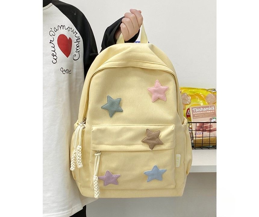 Star Applique Nylon Zipper Backpack mySite