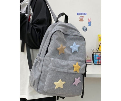 Star Applique Nylon Zipper Backpack mySite