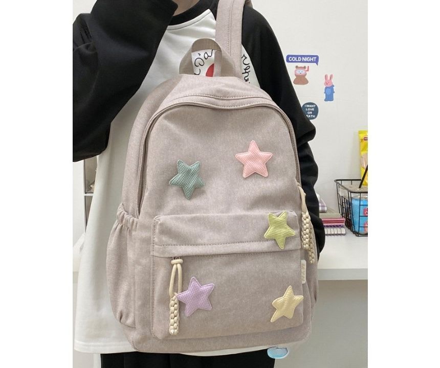 Star Applique Nylon Zipper Backpack mySite