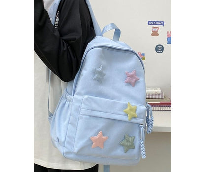 Star Applique Nylon Zipper Backpack mySite