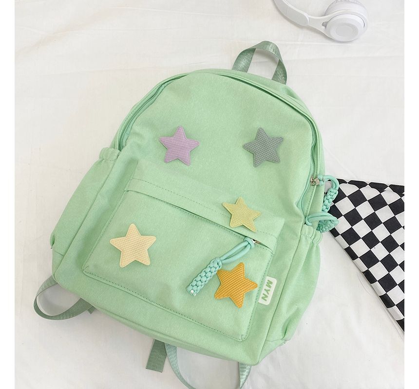 Star Applique Nylon Zipper Backpack mySite