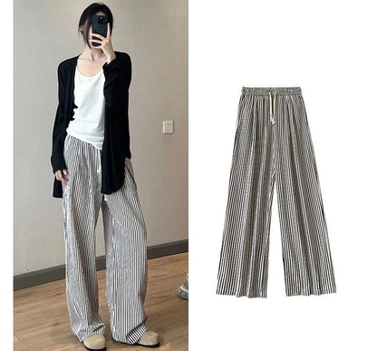 High Rise Striped Printed Wide Leg Drawstring Sweatpants SpreePicky