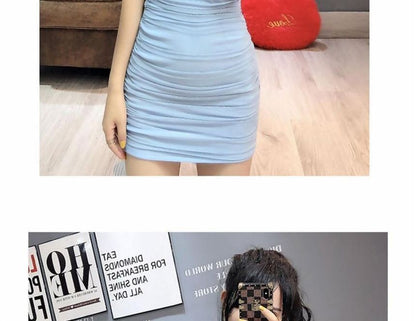 Strapless Plain Ruched Mini Bodycon Dress SpreePicky