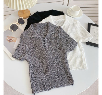 Short-Sleeve Plain Knit Polo Top mySite