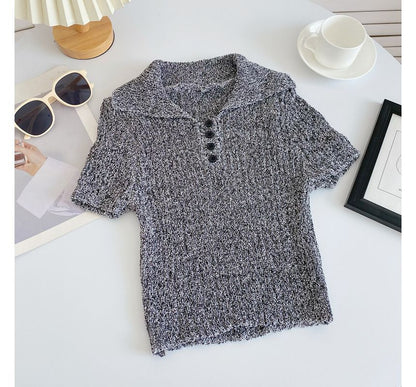 Short-Sleeve Plain Knit Polo Top mySite