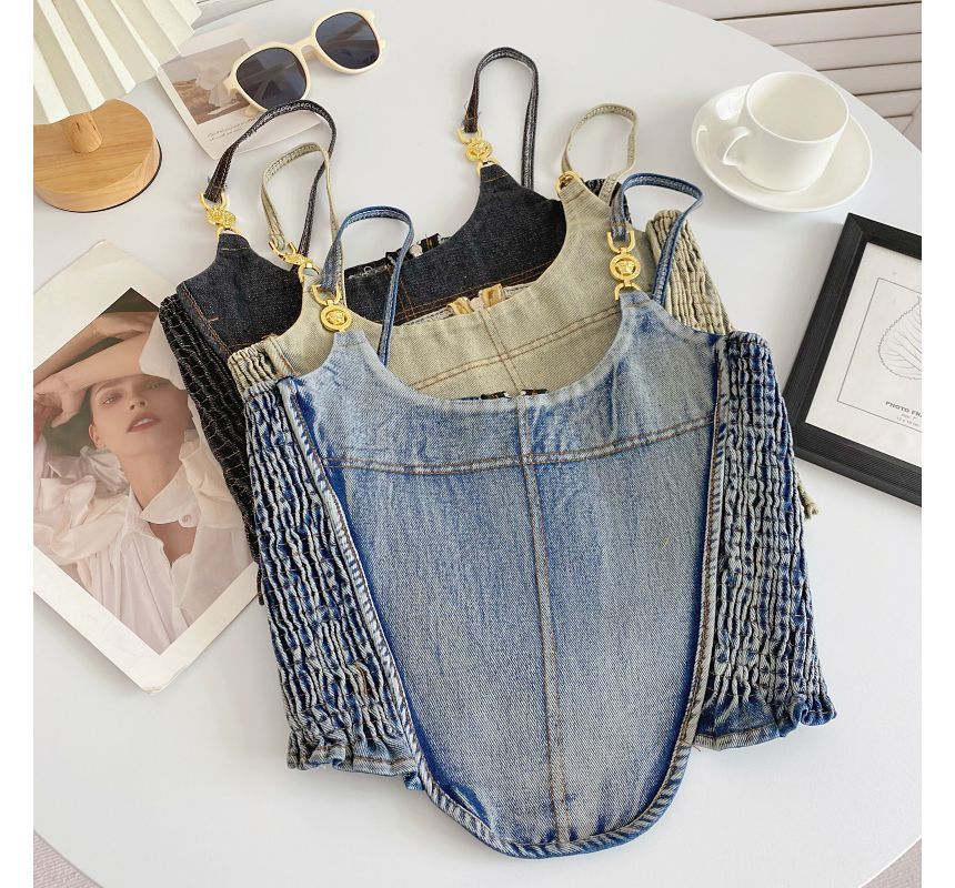 Fringed Denim Crop Cami Top mySite