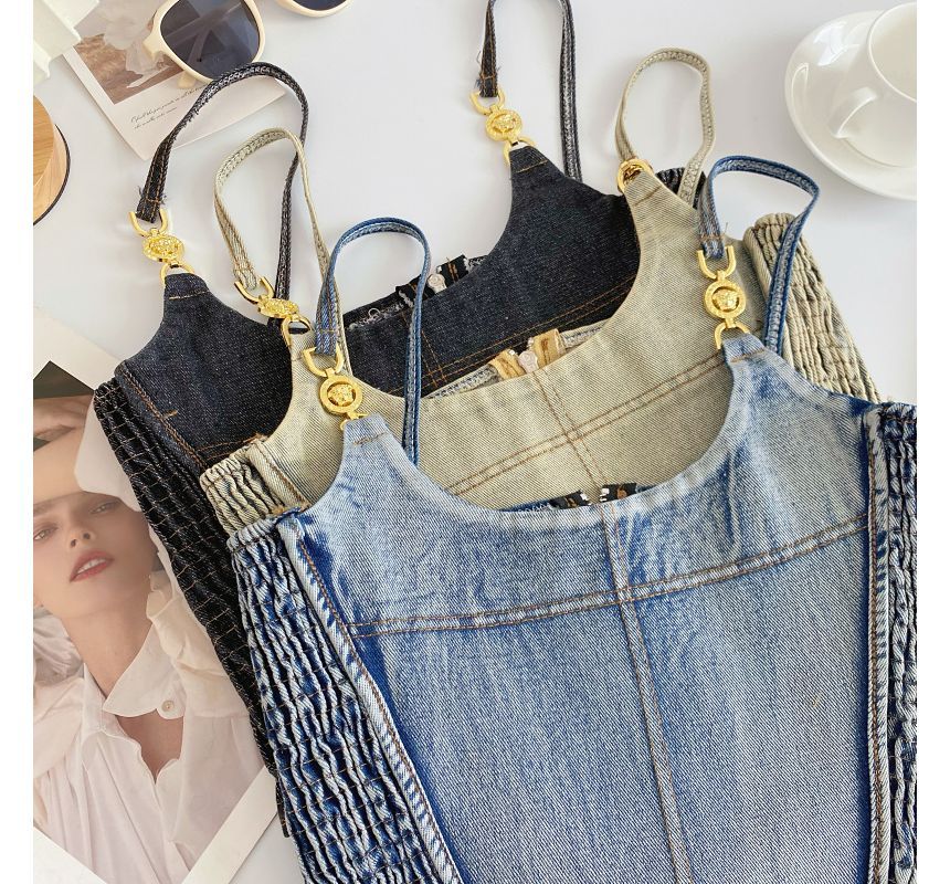 Fringed Denim Crop Cami Top mySite