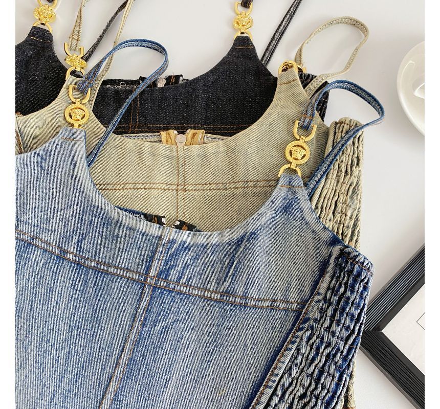 Fringed Denim Crop Cami Top mySite