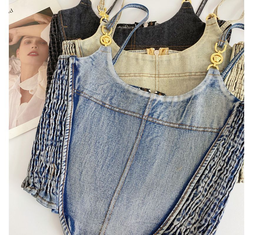 Fringed Denim Crop Cami Top mySite