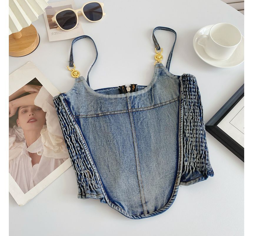 Fringed Denim Crop Cami Top mySite