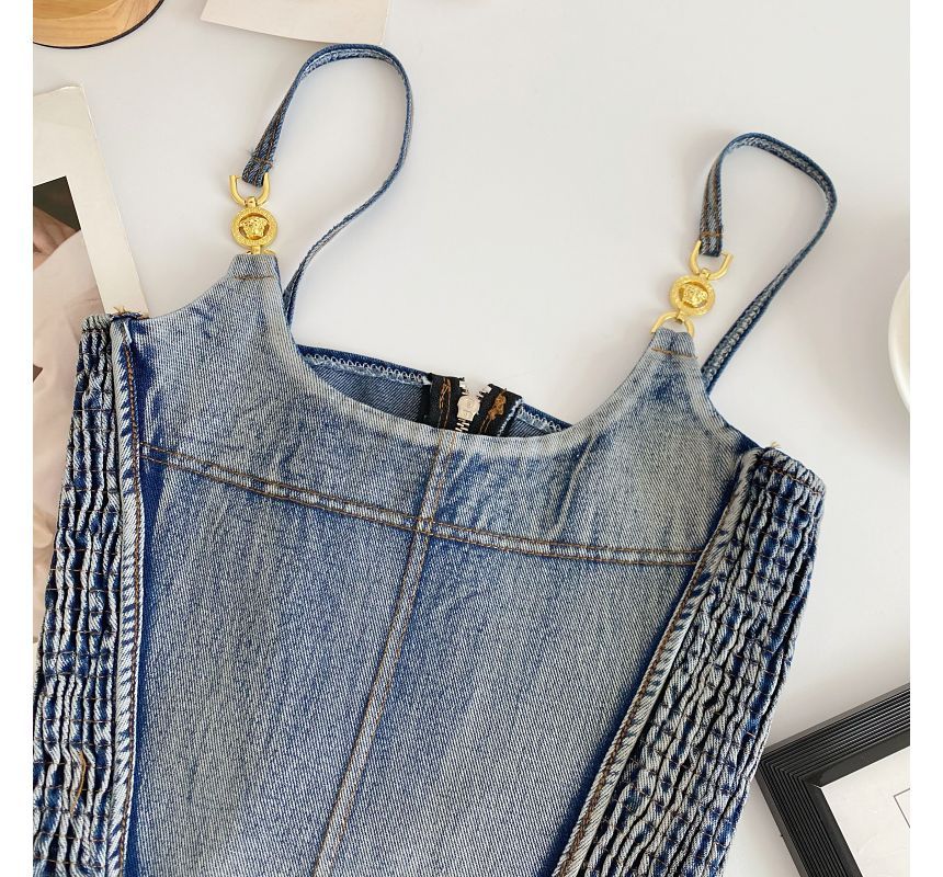 Fringed Denim Crop Cami Top mySite