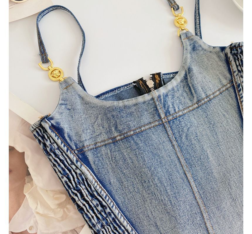 Fringed Denim Crop Cami Top mySite