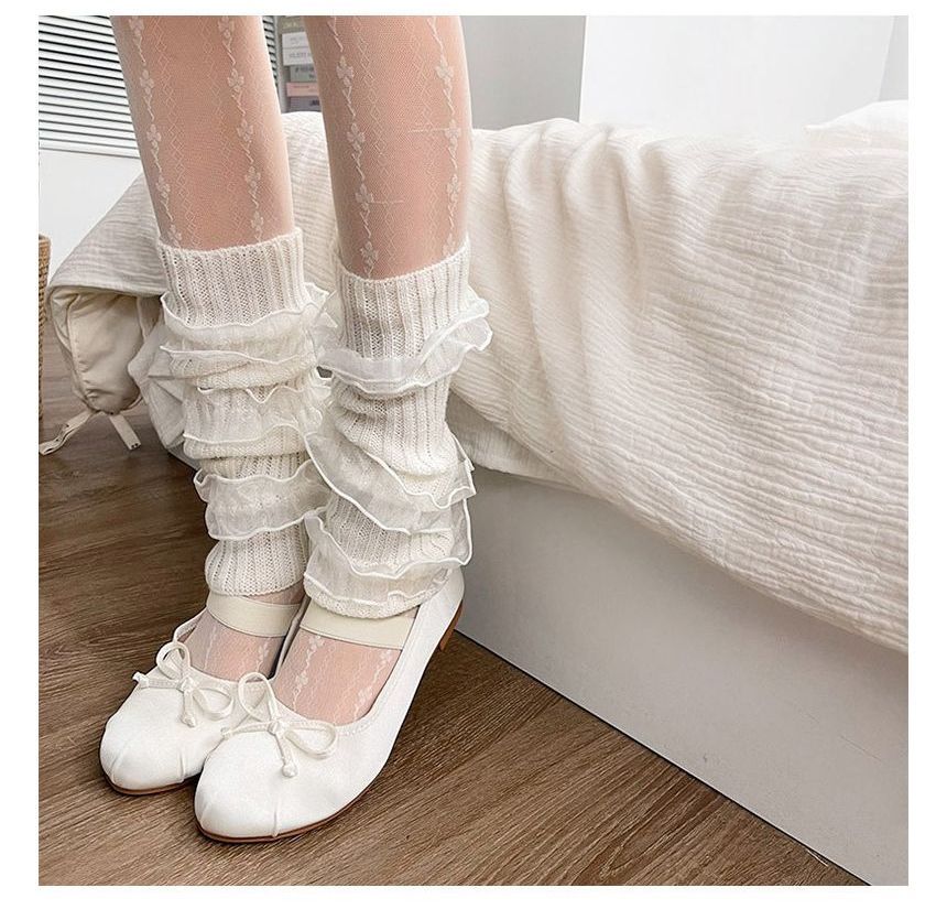 Ruffle Trim Ribbed Knit Leg Warmers SpreePicky