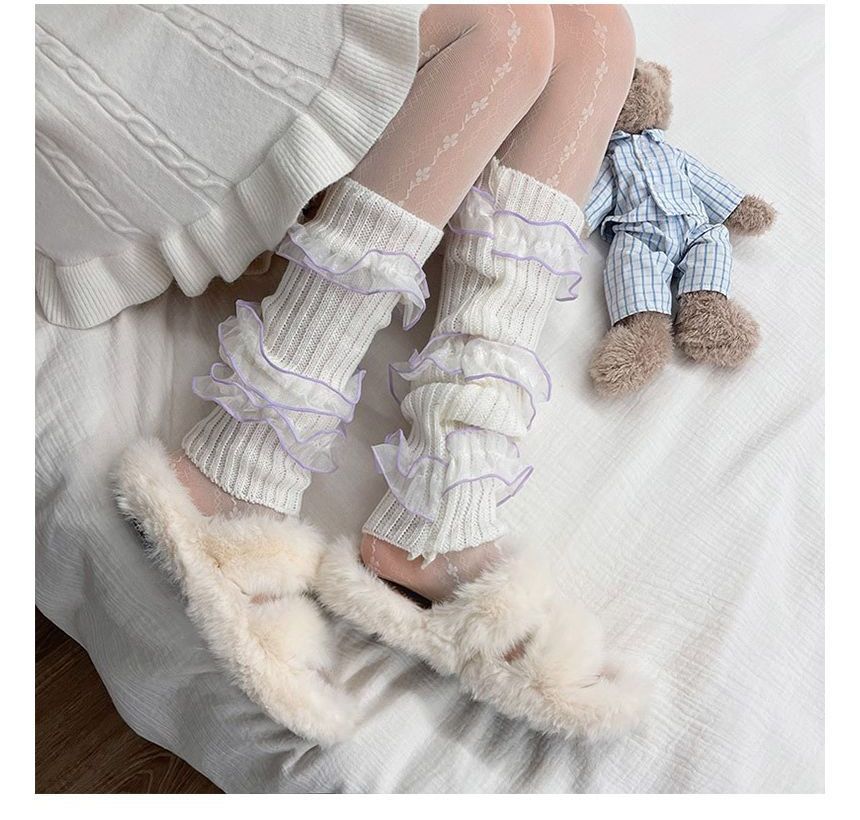 Ruffle Trim Ribbed Knit Leg Warmers SpreePicky