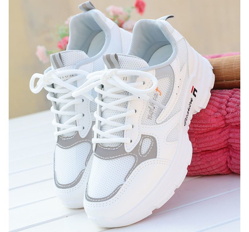 Letter Embroidered Lace-Up Platform Sneakers SpreePicky