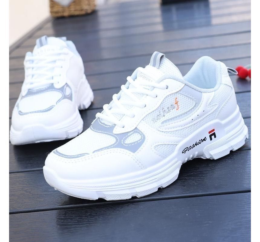 Letter Embroidered Lace-Up Platform Sneakers SpreePicky