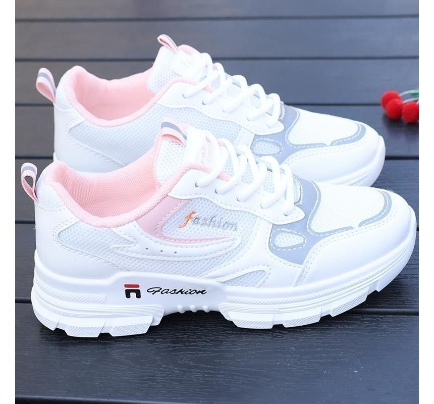 Letter Embroidered Lace-Up Platform Sneakers SpreePicky