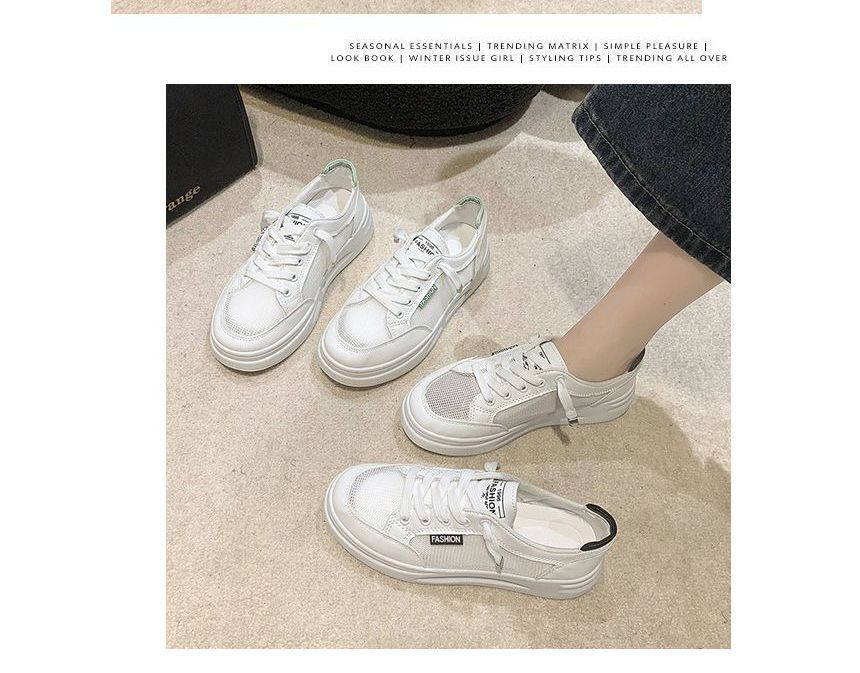 Lettering Mesh Panel Lace-Up Platform Sneakers SpreePicky