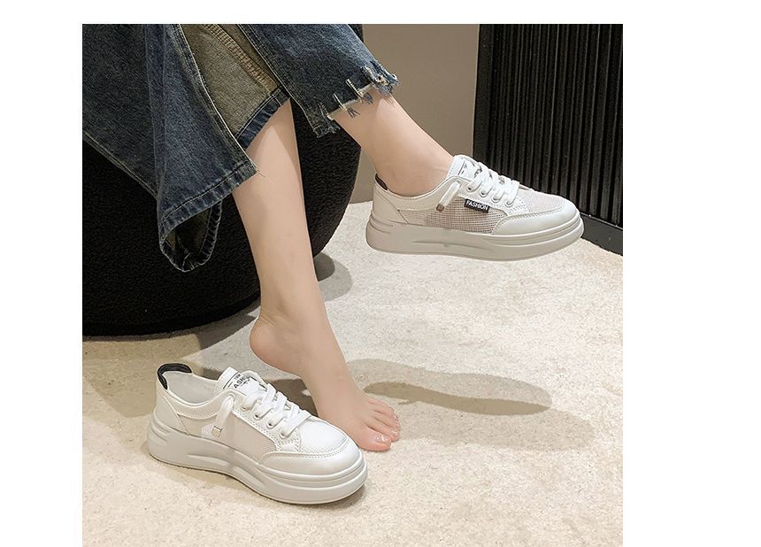 Lettering Mesh Panel Lace-Up Platform Sneakers SpreePicky