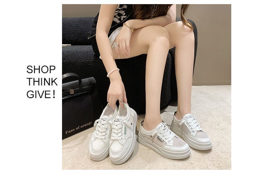 Lettering Mesh Panel Lace-Up Platform Sneakers SpreePicky