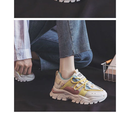 Color Block Applique Lace-Up Platform Sneakers SpreePicky