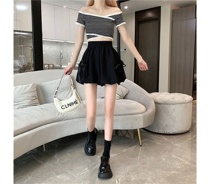 Elastic Waist Plain Bow Shorts mySite