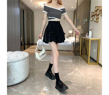 Elastic Waist Plain Bow Shorts mySite