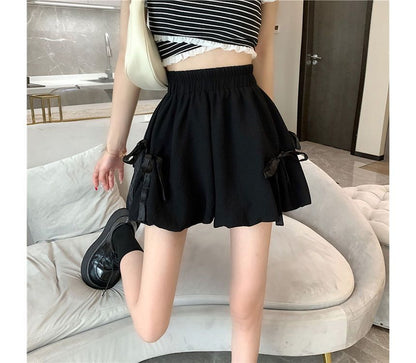 Elastic Waist Plain Bow Shorts mySite