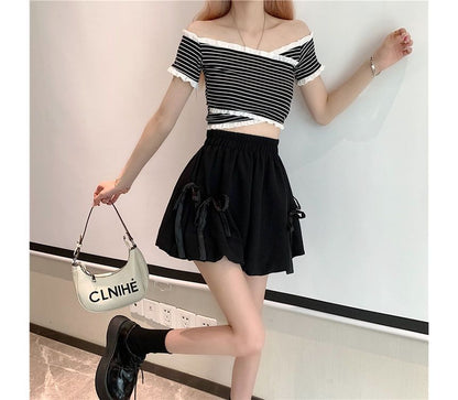 Elastic Waist Plain Bow Shorts mySite