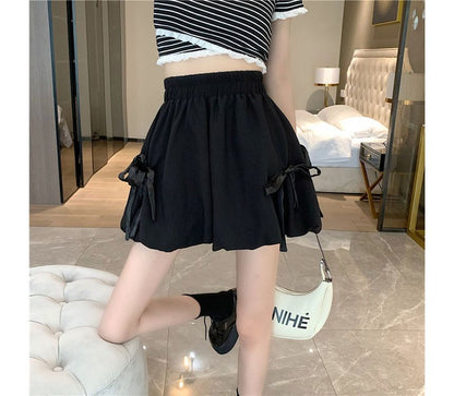 Elastic Waist Plain Bow Shorts mySite