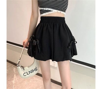 Elastic Waist Plain Bow Shorts mySite