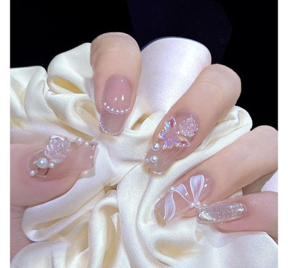 Floral Faux Pearl Faux Nail Tips SpreePicky