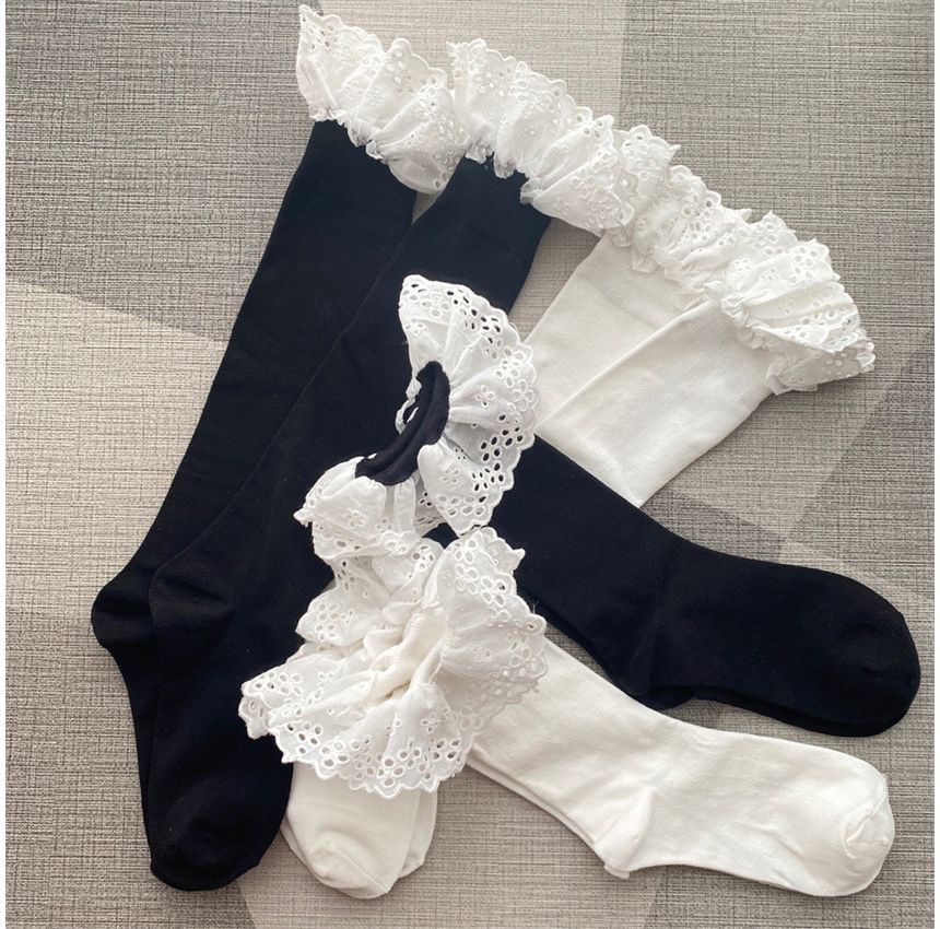 Plain Eyelet Lace Ruffled Socks SpreePicky