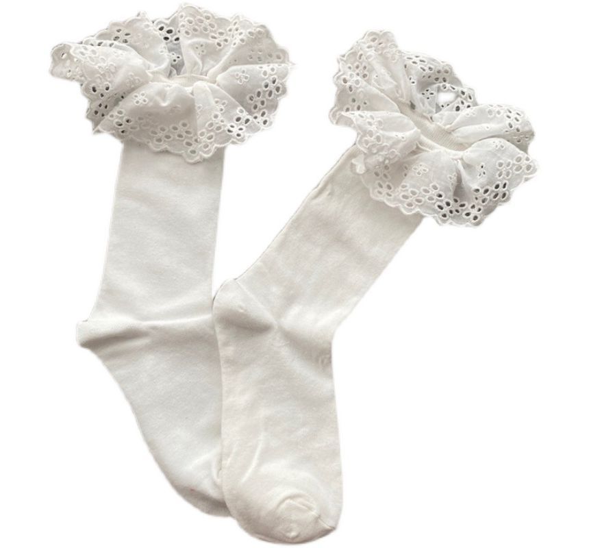 Plain Eyelet Lace Ruffled Socks SpreePicky