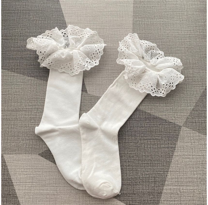 Plain Eyelet Lace Ruffled Socks SpreePicky