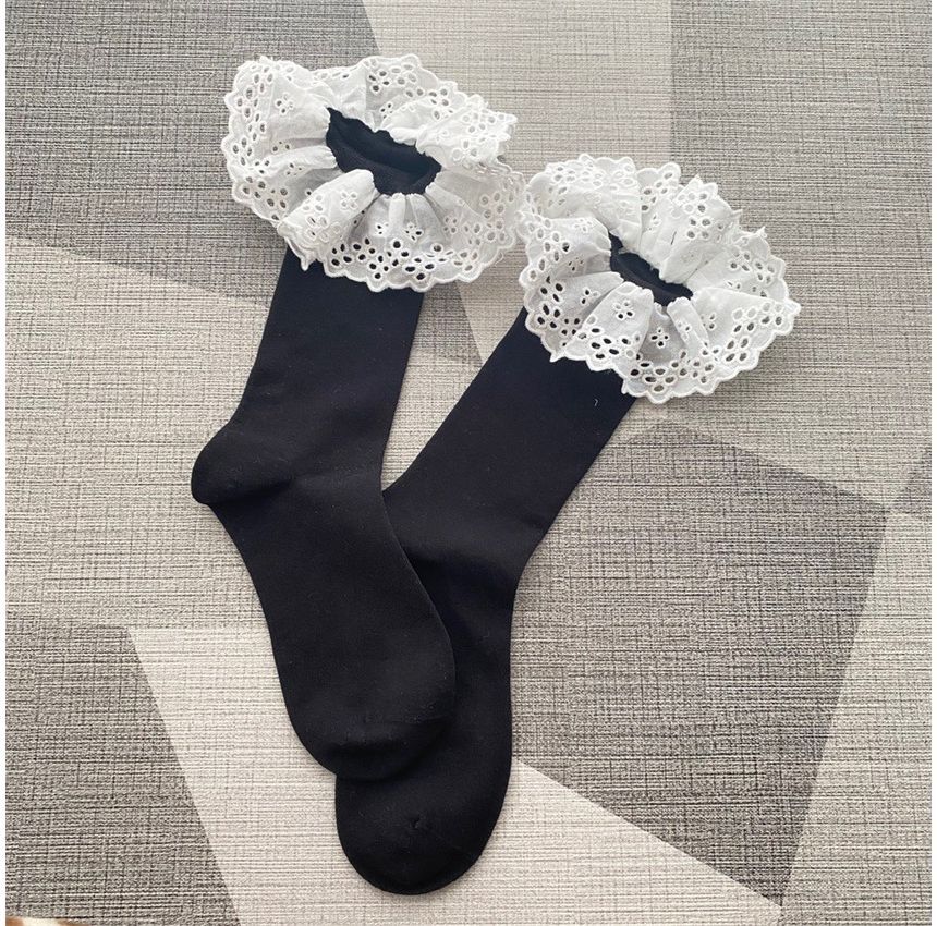 Plain Eyelet Lace Ruffled Socks SpreePicky