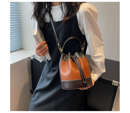 Contrast Trim Top Handle Bucket Bag SpreePicky