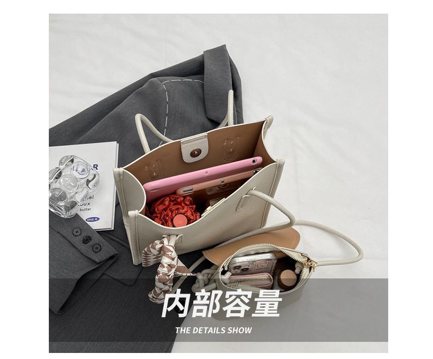 Set: Faux Leather Lettering Tote Bag + Flap Crossbody Bag SpreePicky