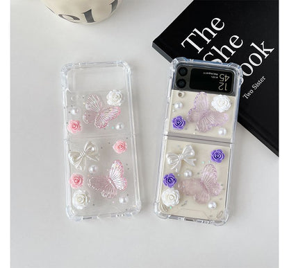 Butterfly Floral Faux Pearl Phone Case - Samsung Flip SpreePicky