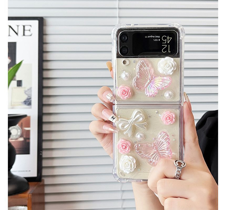 Butterfly Floral Faux Pearl Phone Case - Samsung Flip SpreePicky