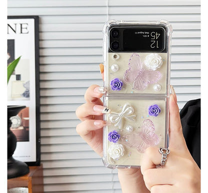 Butterfly Floral Faux Pearl Phone Case - Samsung Flip SpreePicky