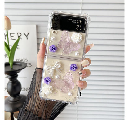 Butterfly Floral Faux Pearl Phone Case - Samsung Flip SpreePicky