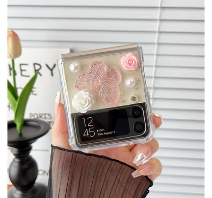 Butterfly Floral Faux Pearl Phone Case - Samsung Flip SpreePicky